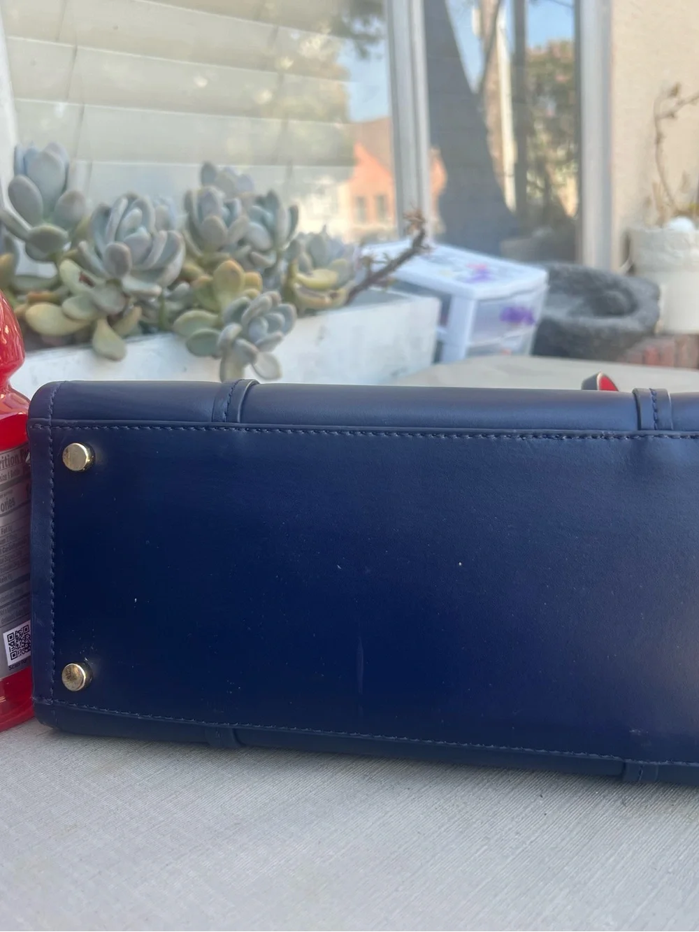 kate spade Navy tote with Pink handles and strap